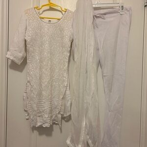 Girls White 3-Piece Kurti Set – Size 24